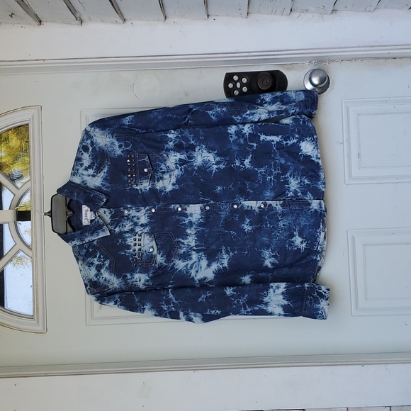 3/$30 Adiktd Snap Front Distressed Denim Shirt - Picture 1 of 9